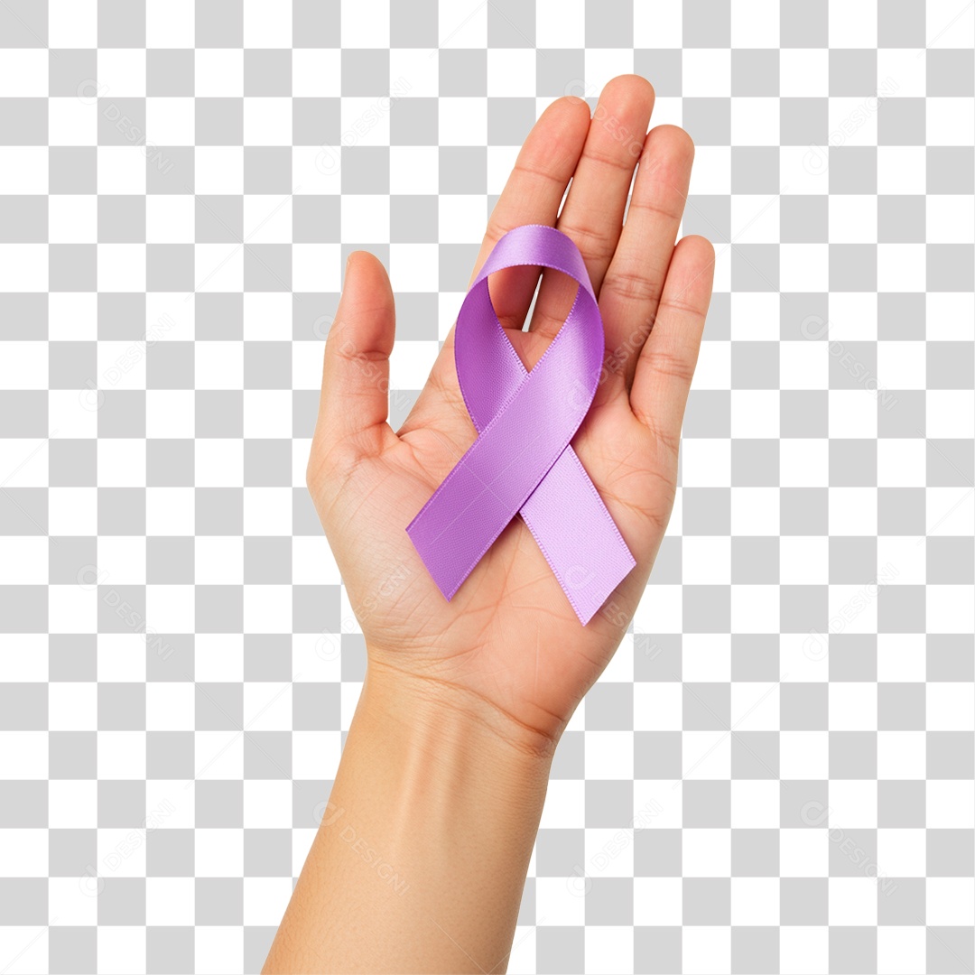 Mão Segurando Fita Roxa PNG Transparente