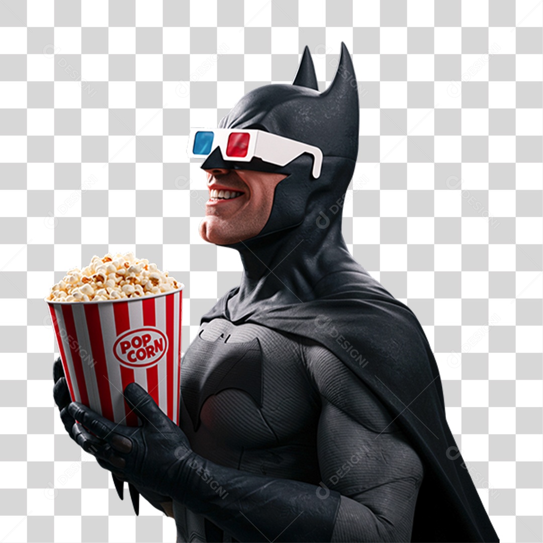 Batman com Copo de Pipoca PNG Transparente