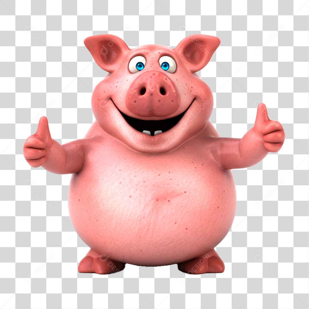 Mascote Porco Fazendo Sinal de Beleza PNG Transparente