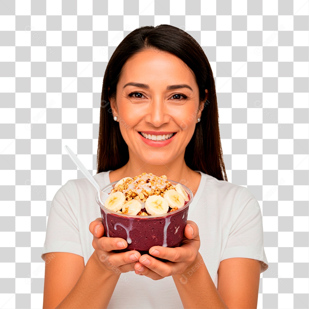 Mulher com Pote de Açaí PNG Transparente