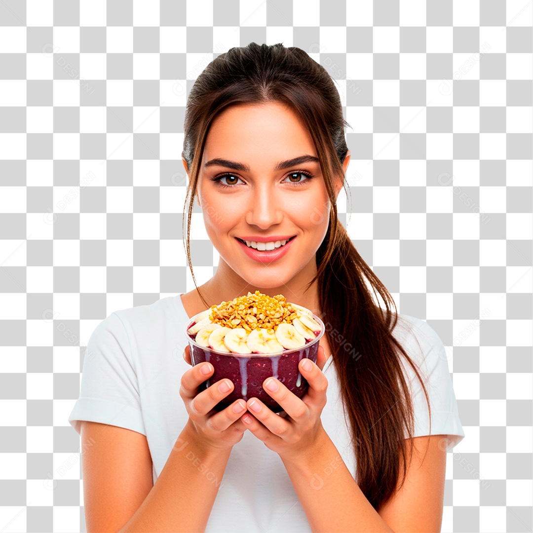 Mulher com Pote de Açaí PNG Transparente