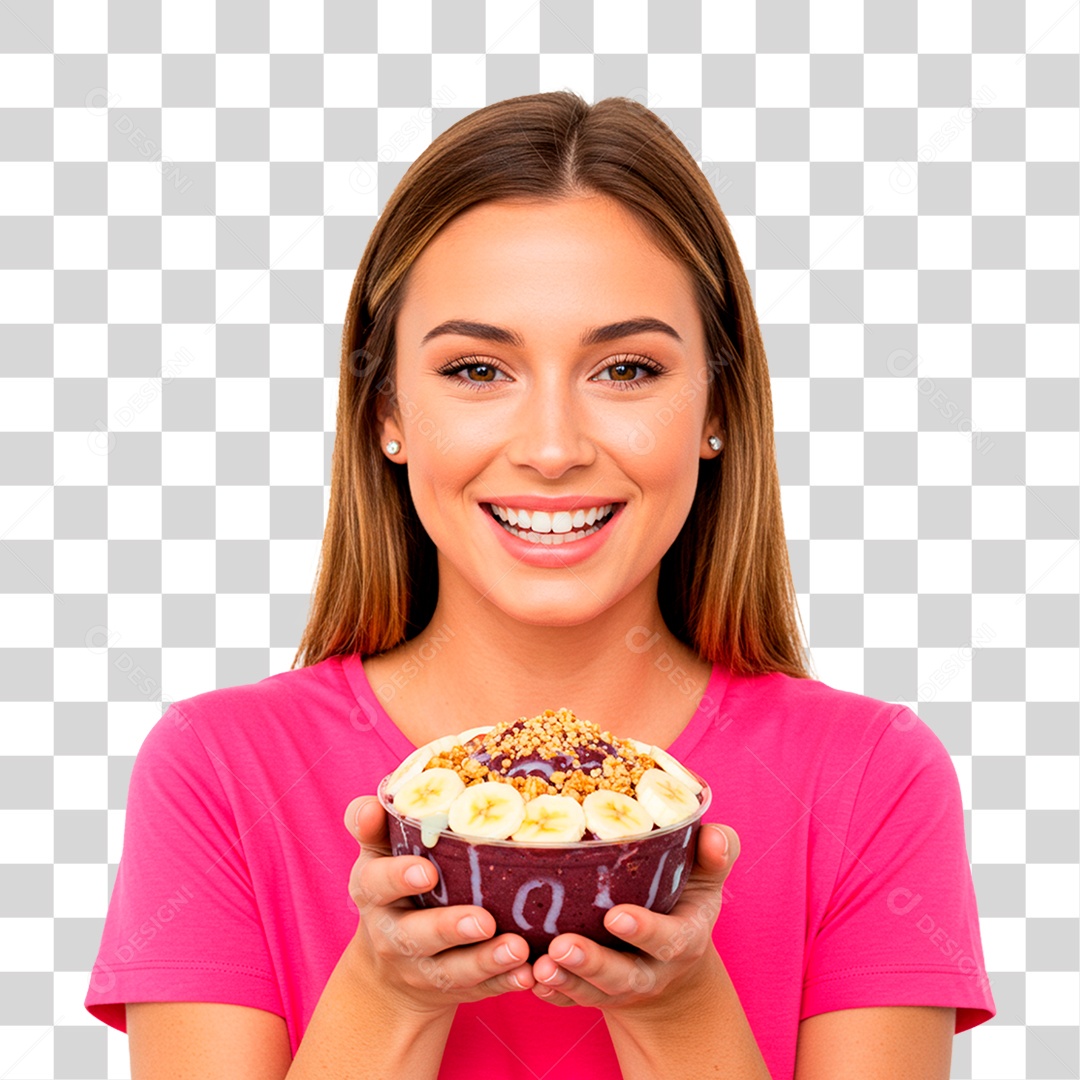 Mulher com Pote de Açaí PNG Transparente