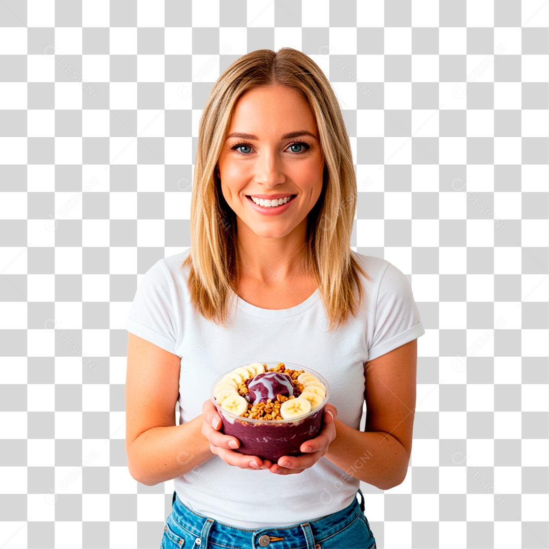 Mulher com Pote de Açaí PNG Transparente