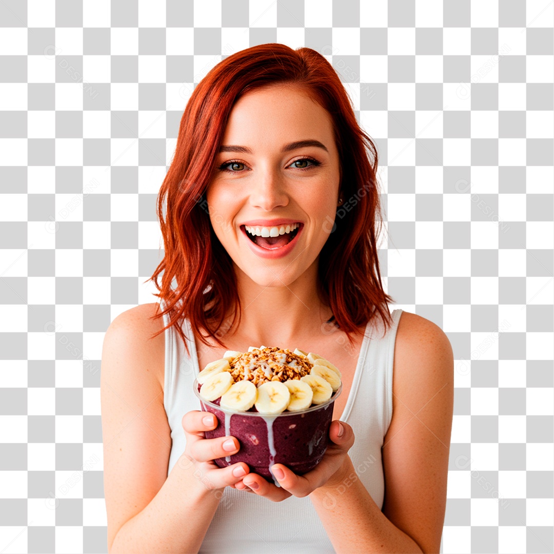 Mulher com Pote de Açaí PNG Transparente
