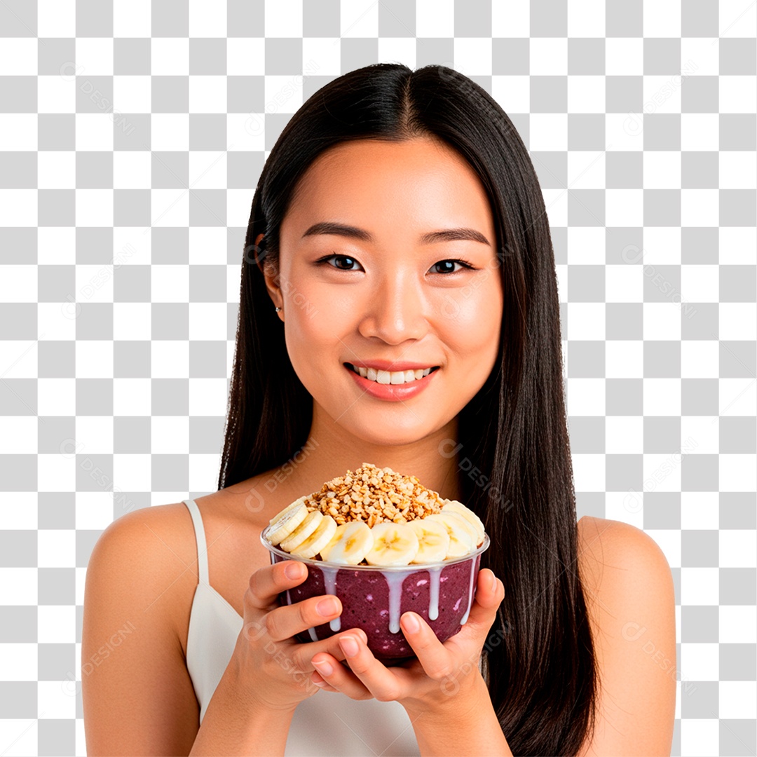 Mulher com Pote de Açaí PNG Transparente