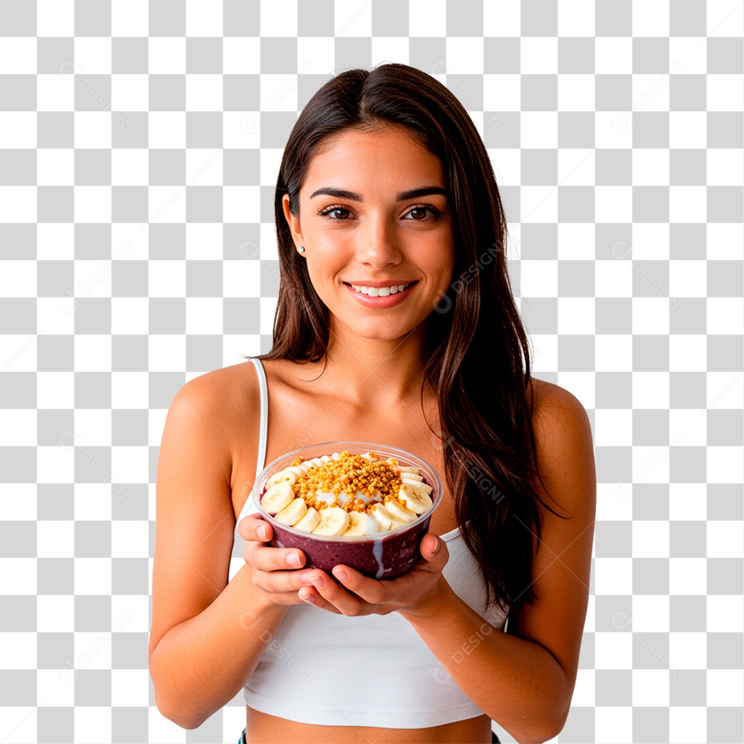Mulher com Pote de Açaí PNG Transparente