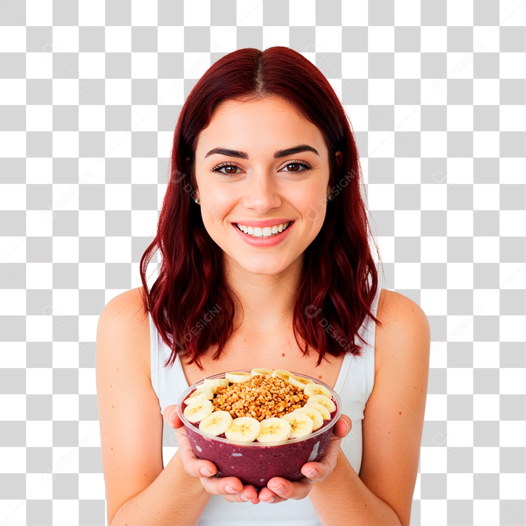 Mulher com Pote de Açaí PNG Transparente