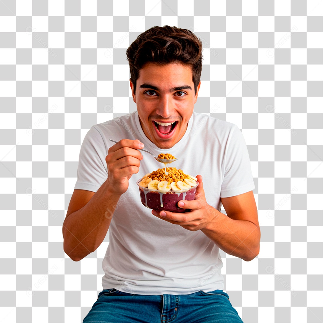Homem com Pote de Açaí PNG Transparente
