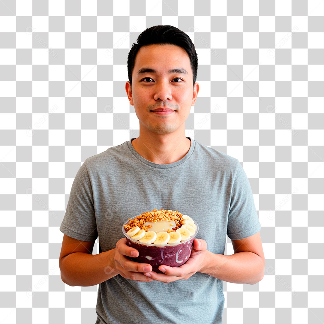 Homem com Pote de Açaí PNG Transparente