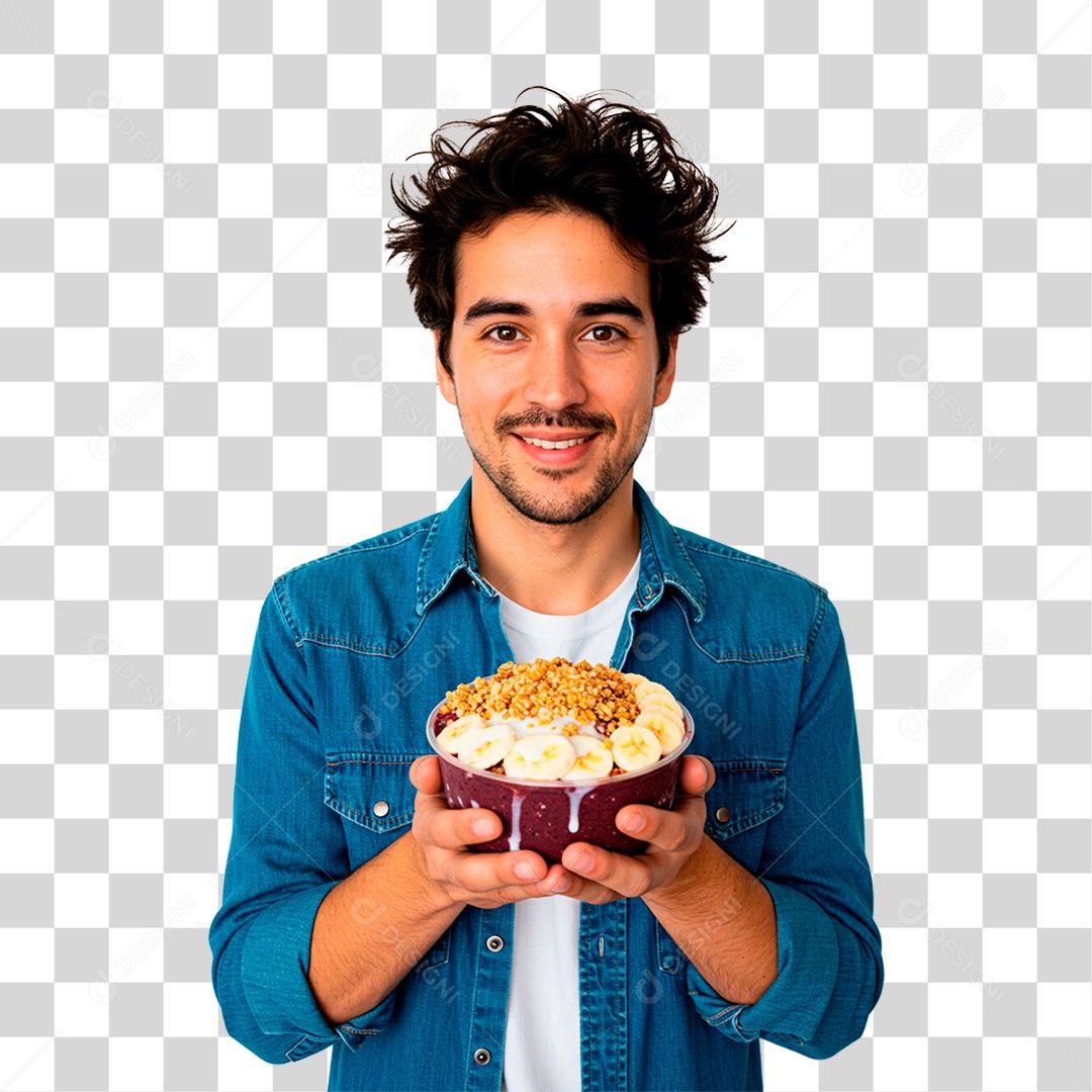 Homem com Pote de Açaí PNG Transparente