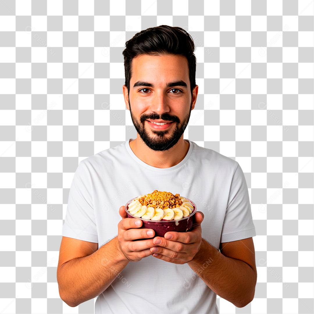 Homem com Pote de Açaí PNG Transparente