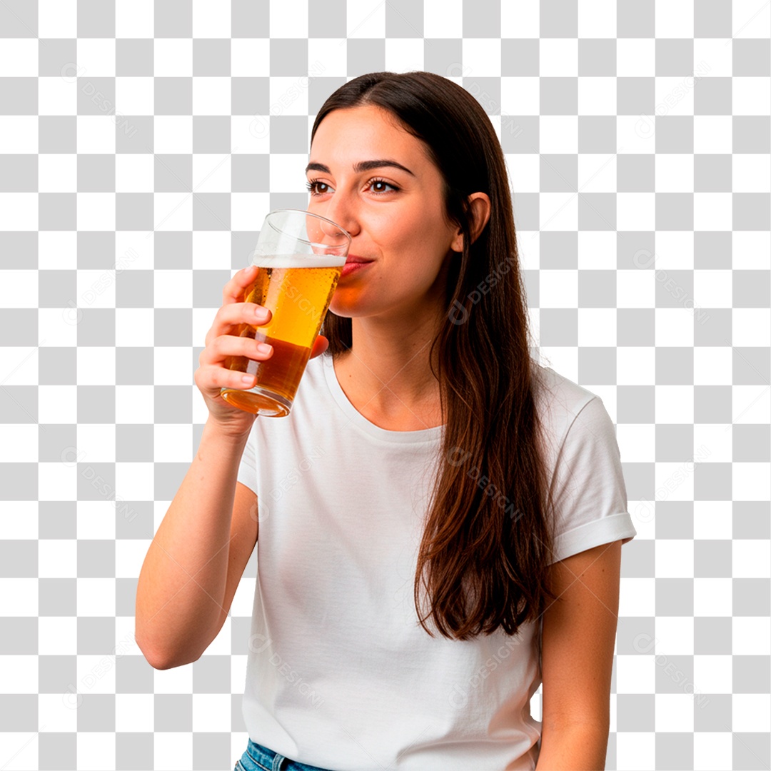 Mulher com Copo de Cerveja PNG Transparente