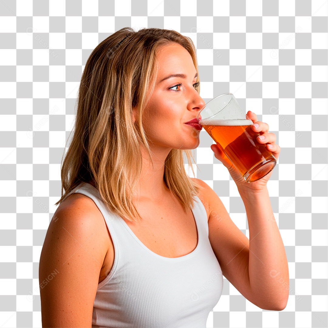 Mulher com Copo de Cerveja PNG Transparente