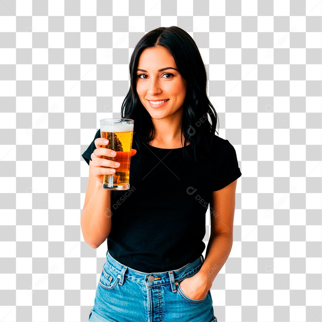 Mulher com Copo de Cerveja PNG Transparente