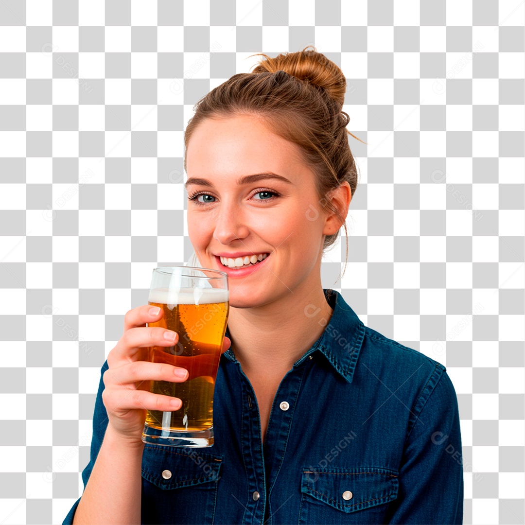 Mulher com Copo de Cerveja PNG Transparente