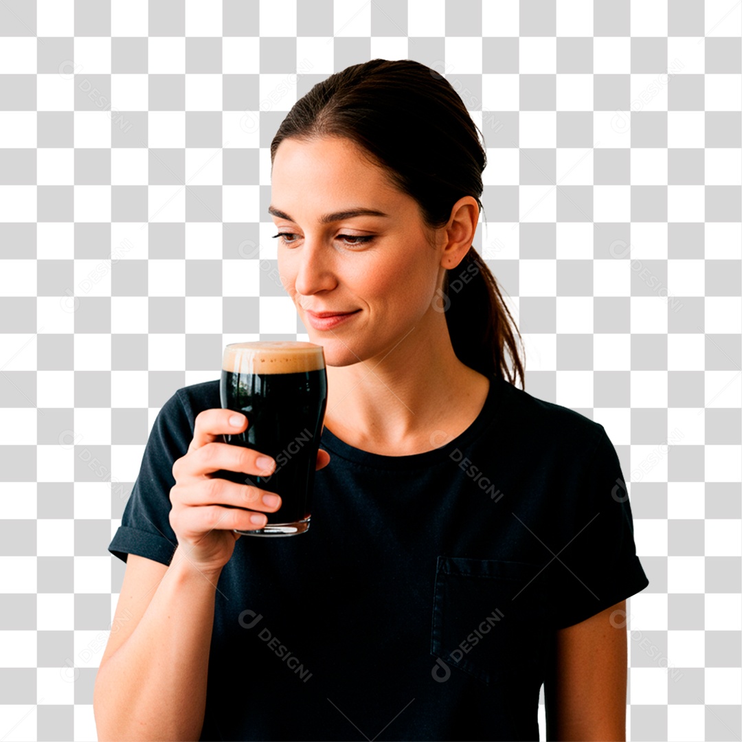 Mulher com Copo de Cerveja PNG Transparente
