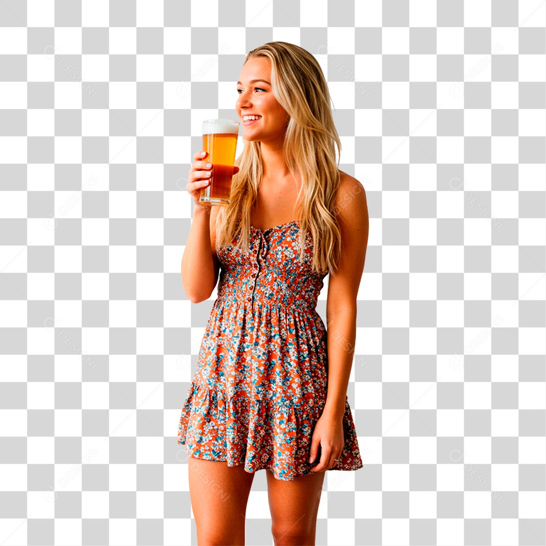 Mulher com Copo de Cerveja PNG Transparente
