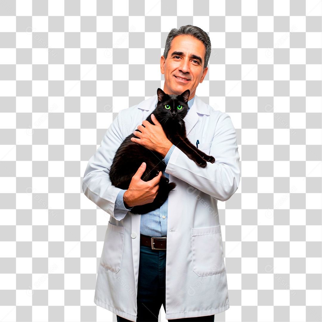 Homem com Gato PNG Transparente