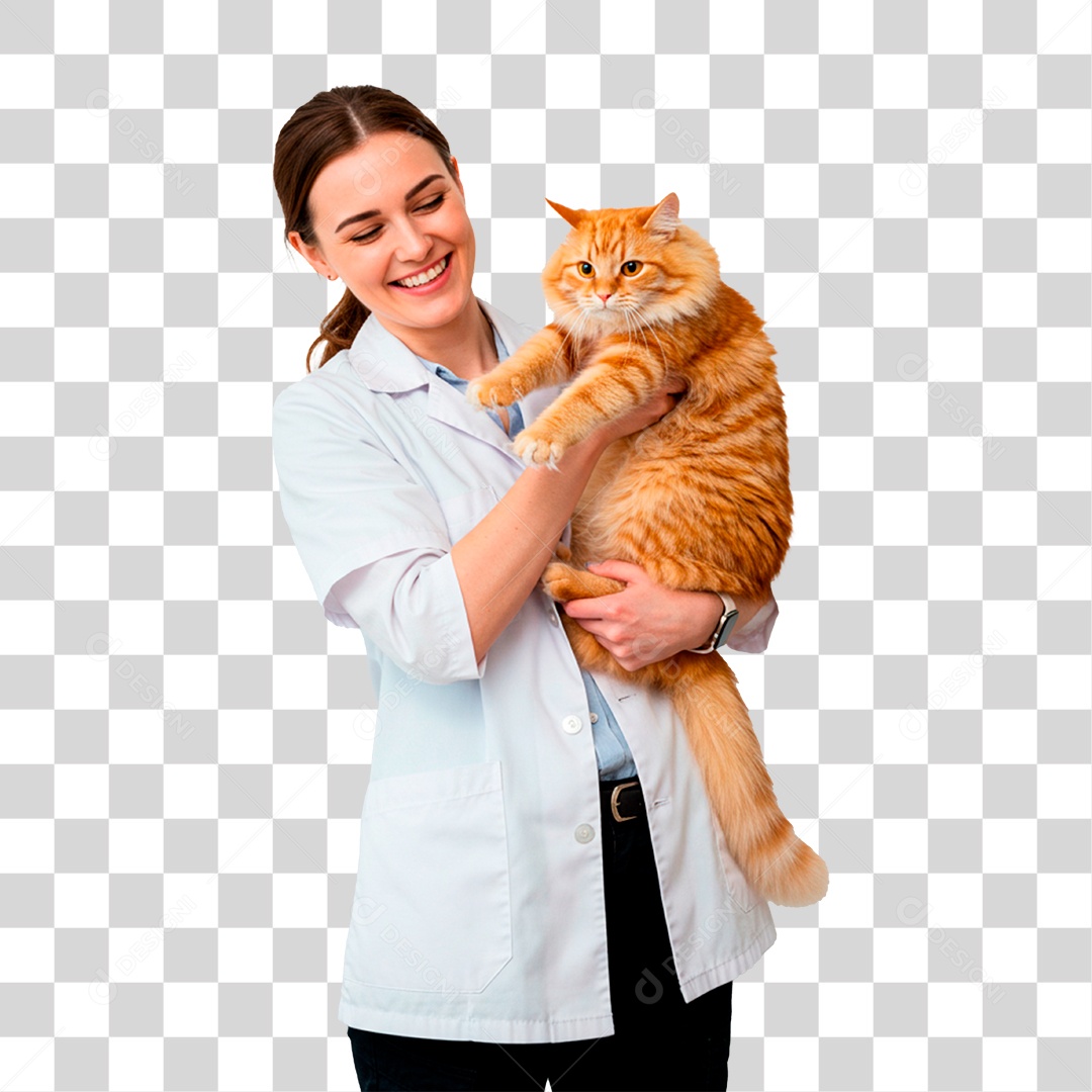Mulher com Gato PNG Transparente