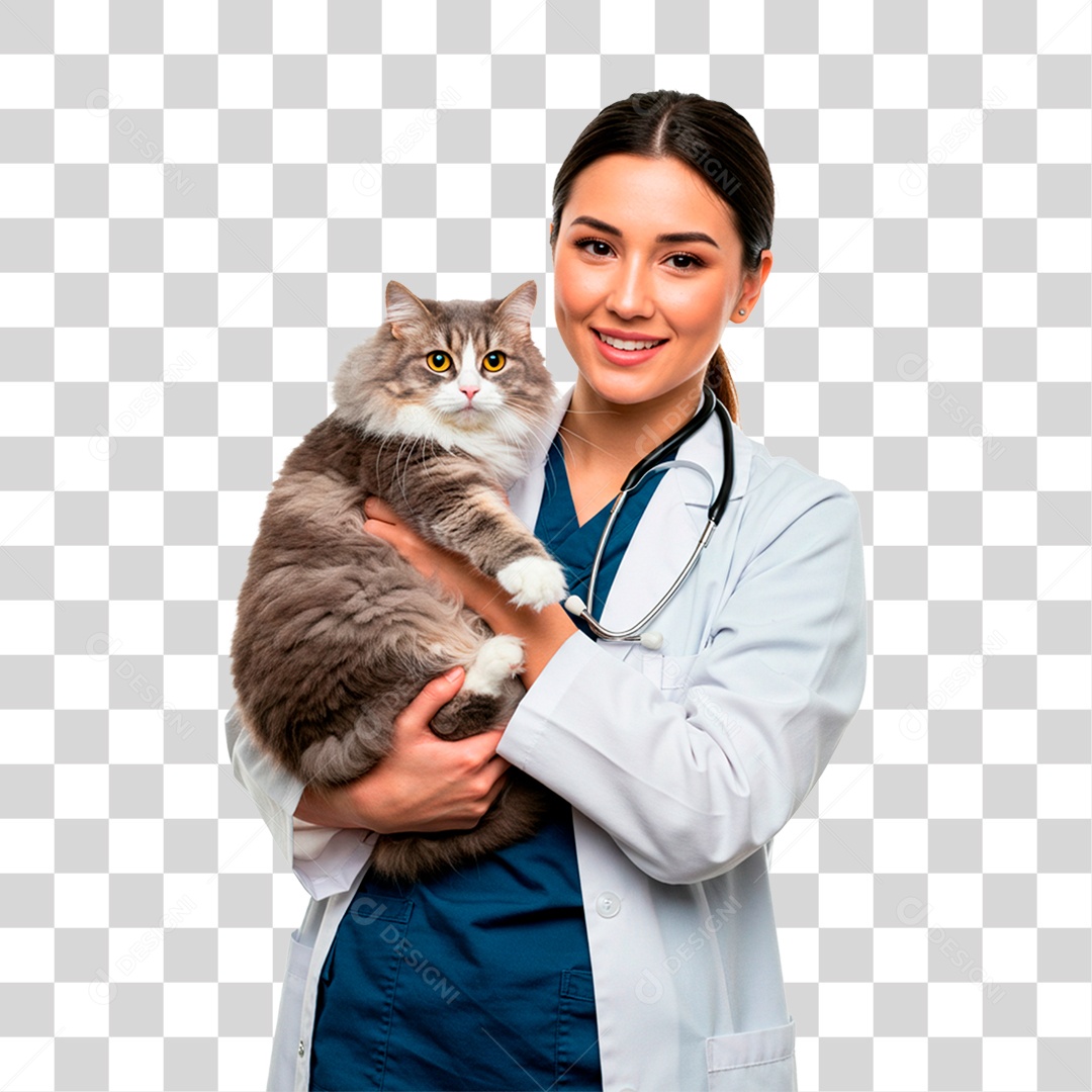 Mulher com Gato PNG Transparente