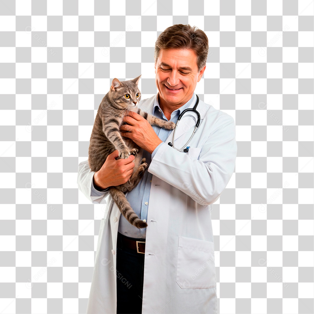 Homem com Gato PNG Transparente