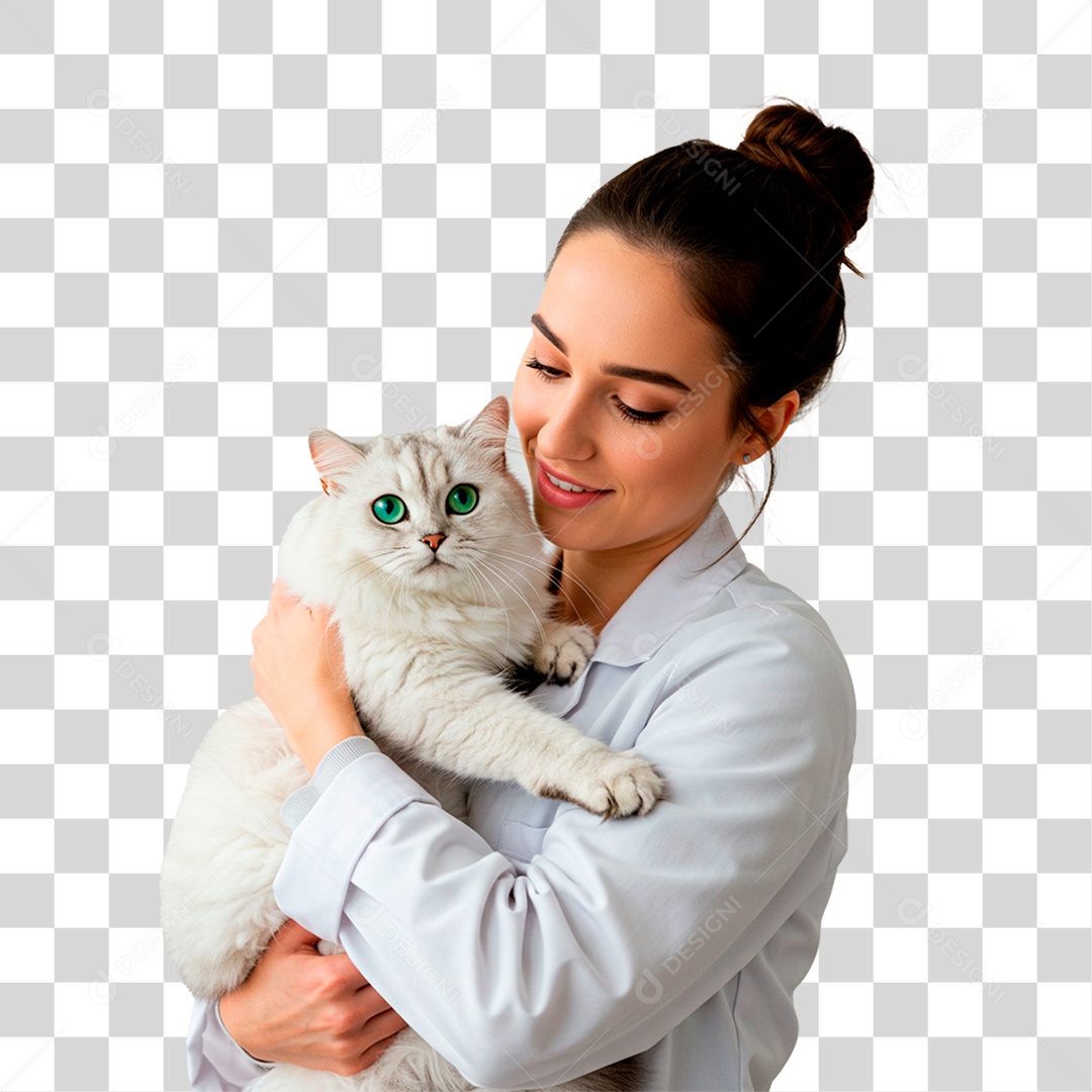 Mulher com Gato PNG Transparente