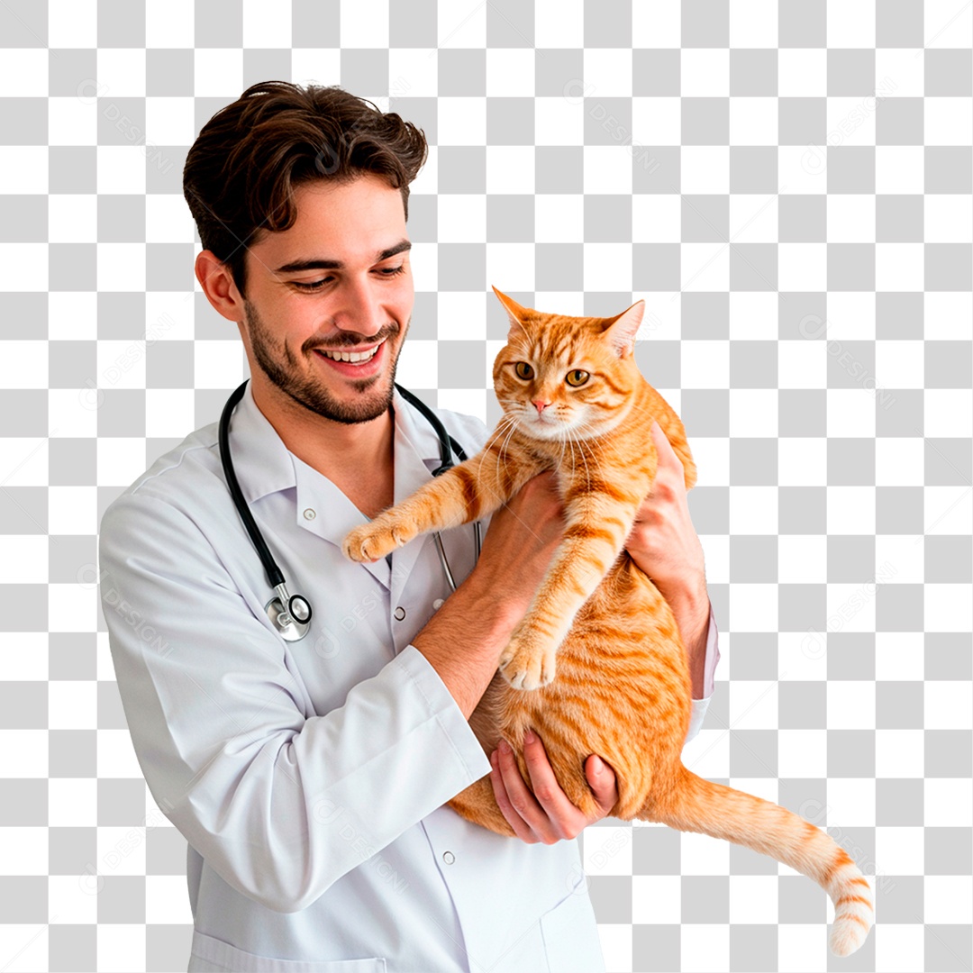 Homem com Gato PNG Transparente