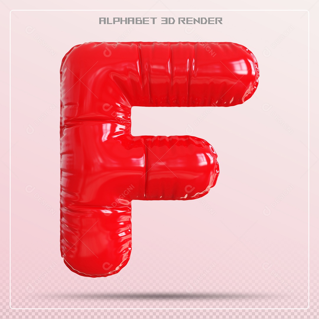 Balão Vermelho Letra F Maiúscula Elemento 3D Para Composição PSD