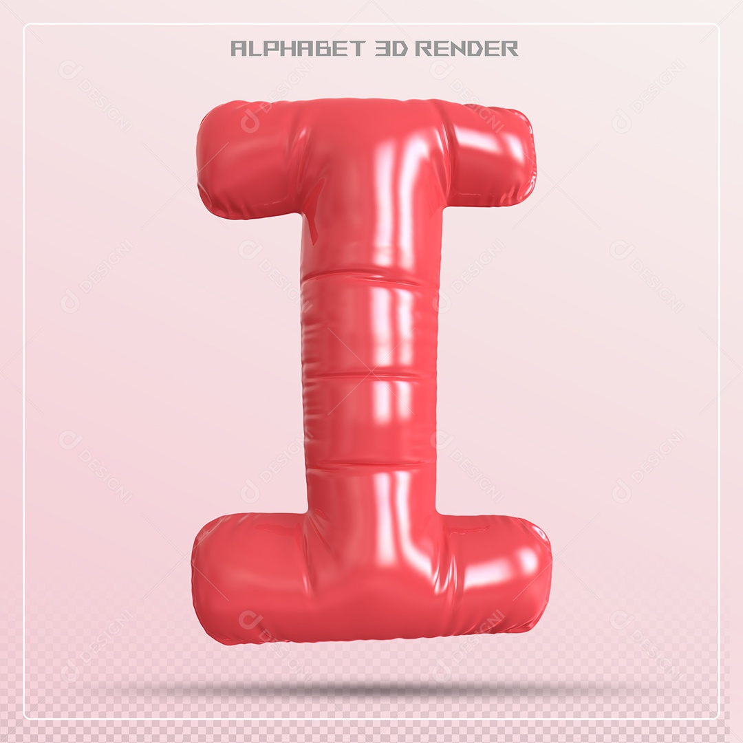 Balão Vermelho Letra I Maiúscula Elemento 3D Para Composição PSD