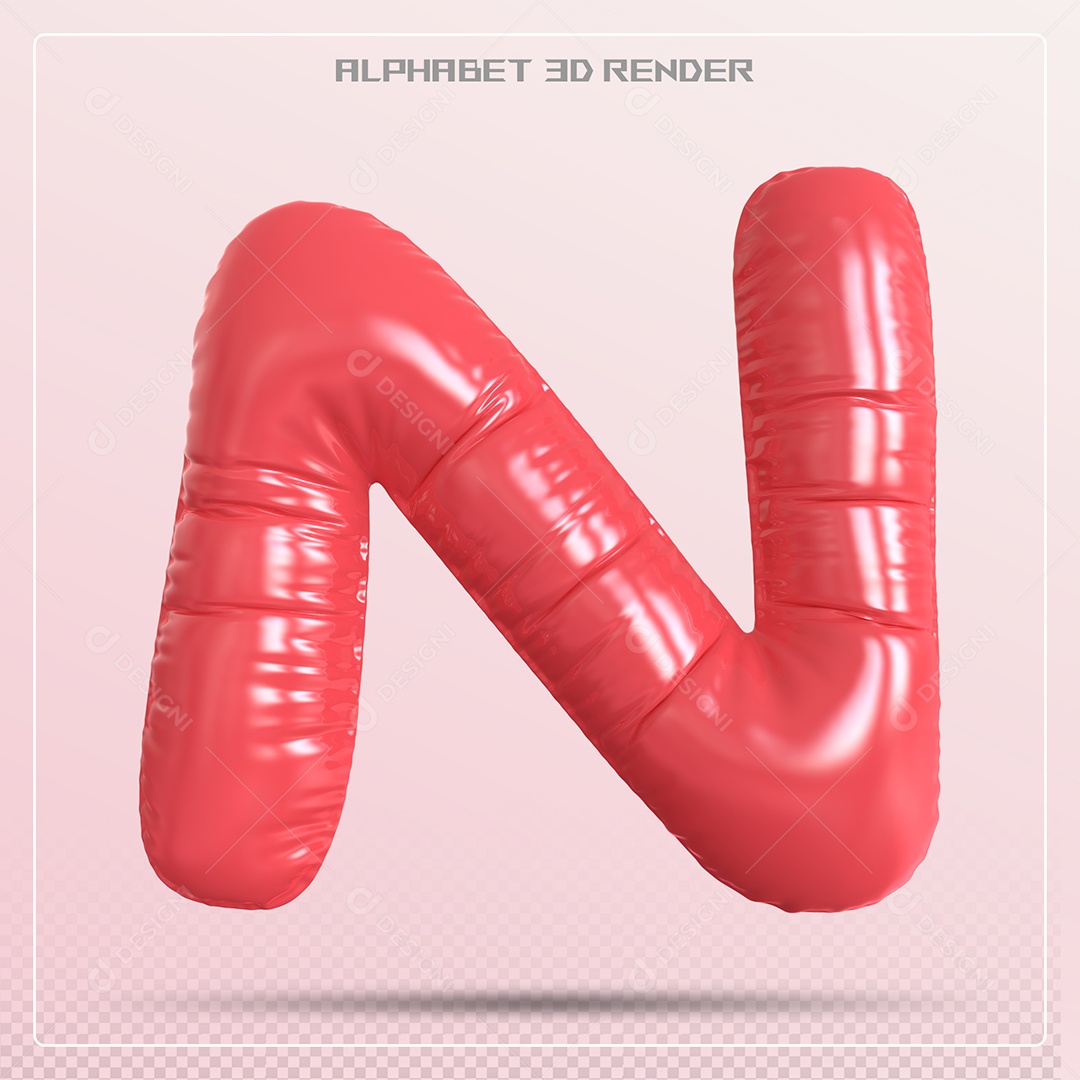 Balão Vermelho Letra N Maiúscula Elemento 3D Para Composição PSD