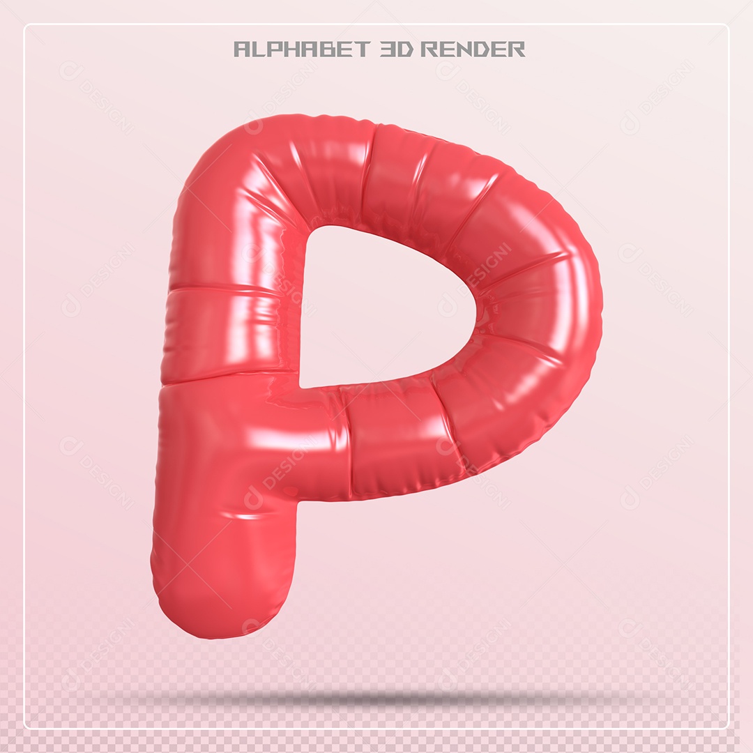 Balão Vermelho Letra P Maiúscula Elemento 3D Para Composição PSD