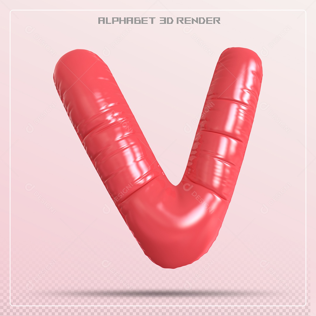 Balão Vermelho Letra V Maiúscula Elemento 3D Para Composição PSD