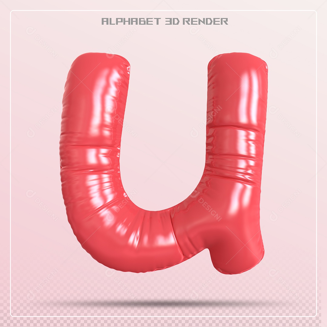 Balão Vermelho Letra u Minúscula Elemento 3D Para Composição PSD