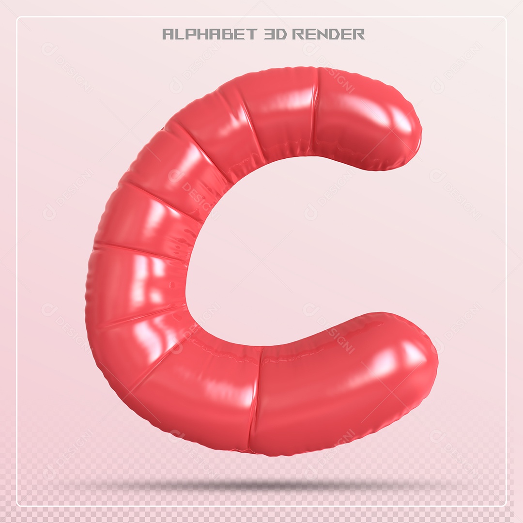 Balão Vermelho Letra C Maiúscula Elemento 3D Para Composição PSD
