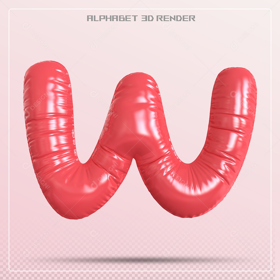 Balão Vermelho Letra W Maiúscula Elemento 3D Para Composição PSD