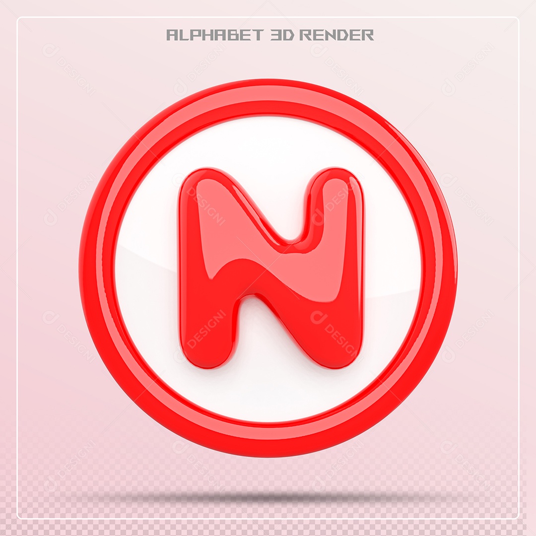Letra N Maiúscula Vermelha Elemento 3D Para Composição PSD