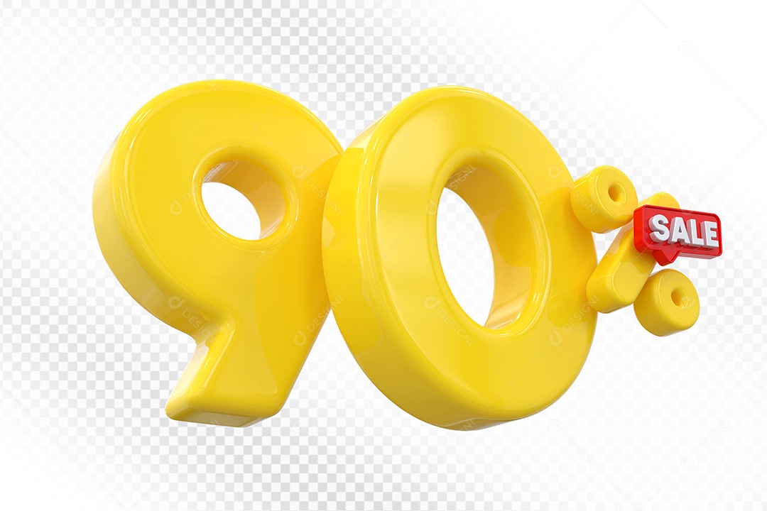 Elemento 3D Número 90% Amarelo Para Composição PSD