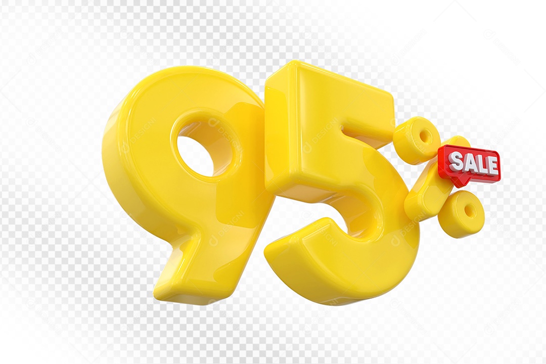 Elemento 3D Número 95% Amarelo Para Composição PSD