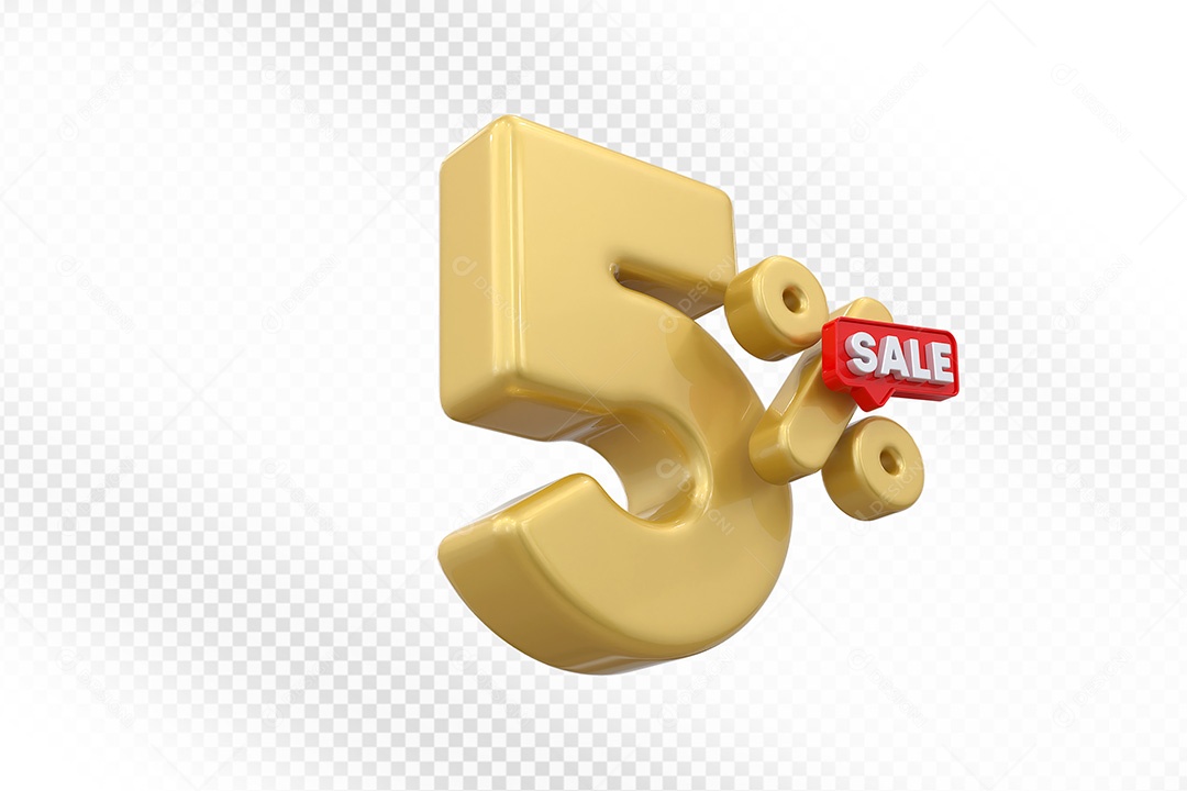 Elemento 3D Número 5% Dourado Para Composição PSD