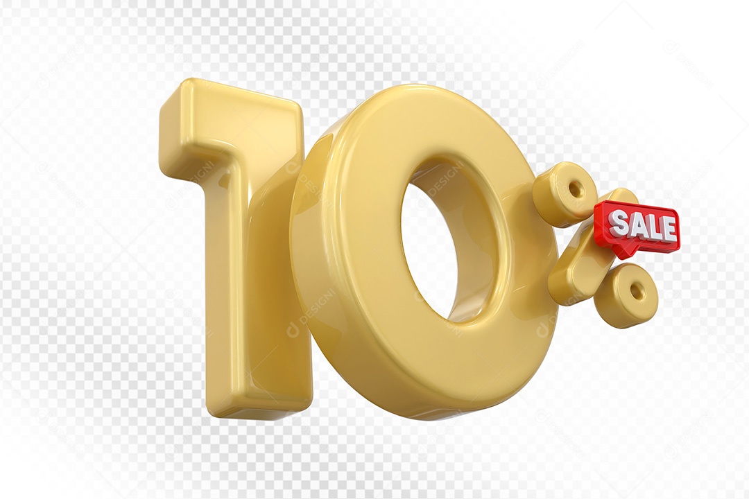 Elemento 3D Número 10% Dourado Para Composição PSD