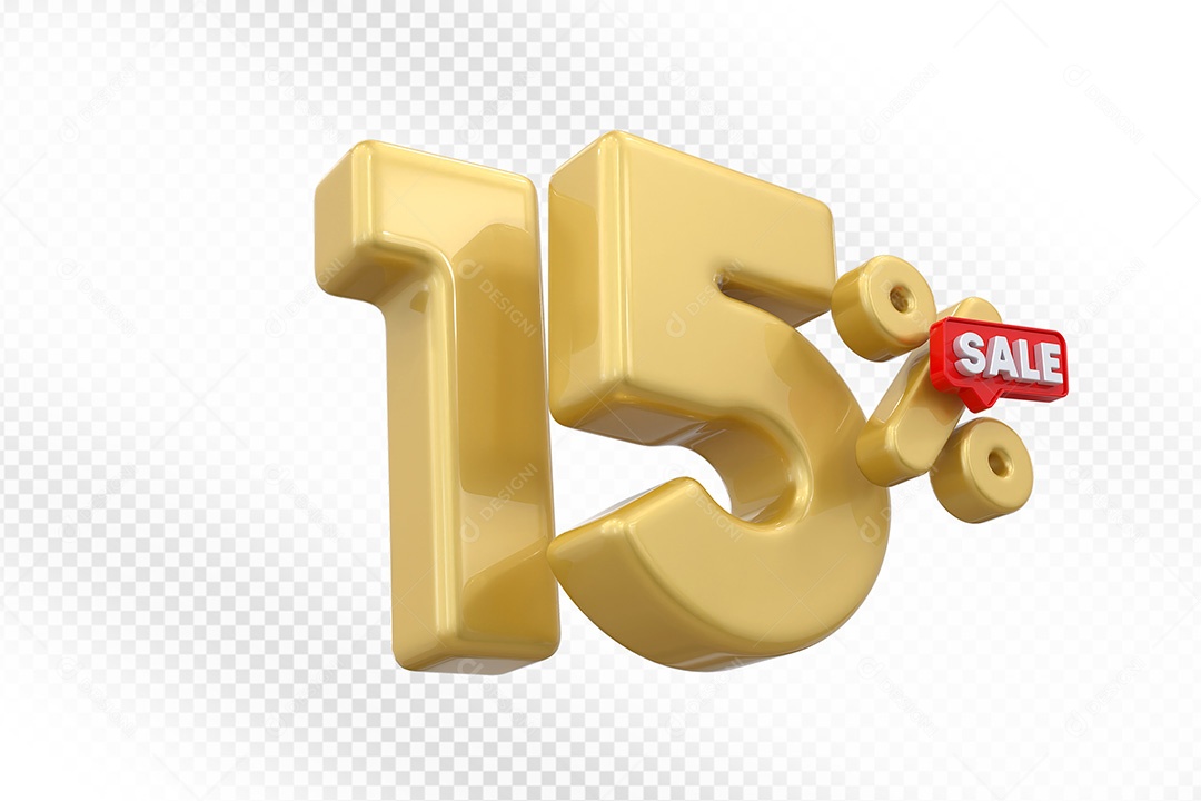 Elemento 3D Número 15% Dourado Para Composição PSD