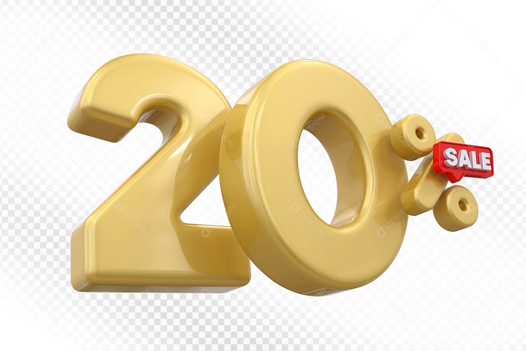 Elemento 3D Número 20% Dourado Para Composição PSD