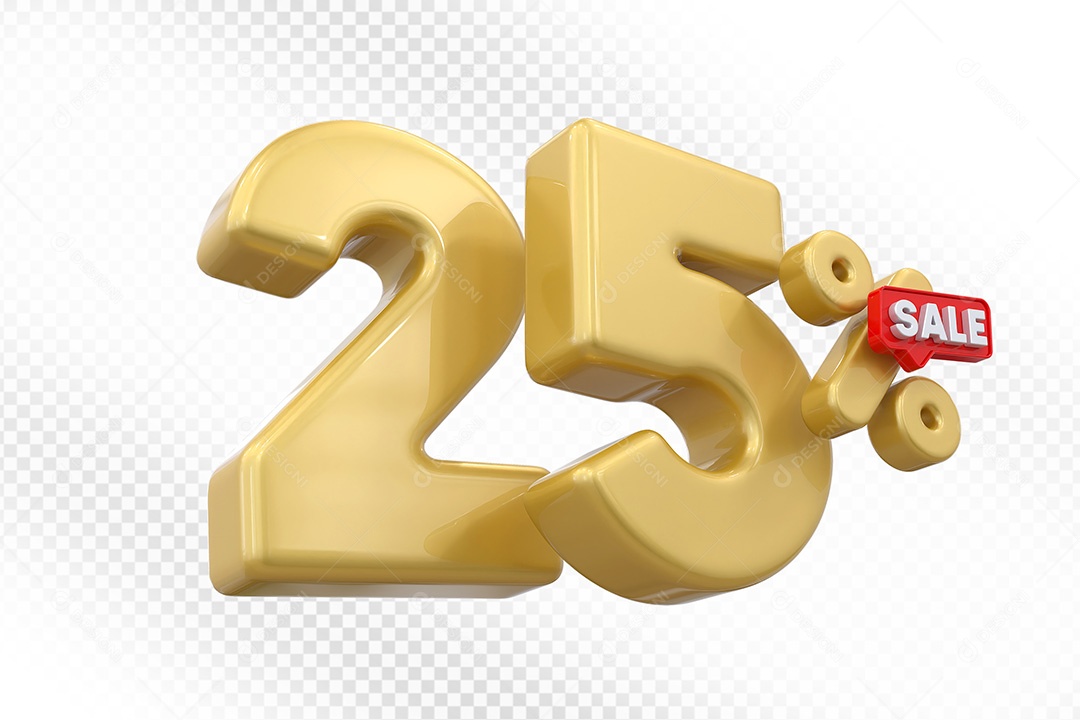 Elemento 3D Número 25% Dourado Para Composição PSD