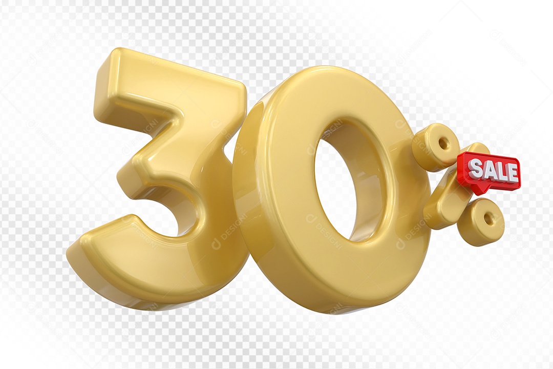 Elemento 3D Número 30% Dourado Para Composição PSD