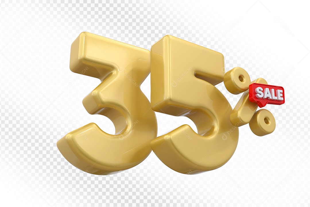 Elemento 3D Número 35% Dourado Para Composição PSD
