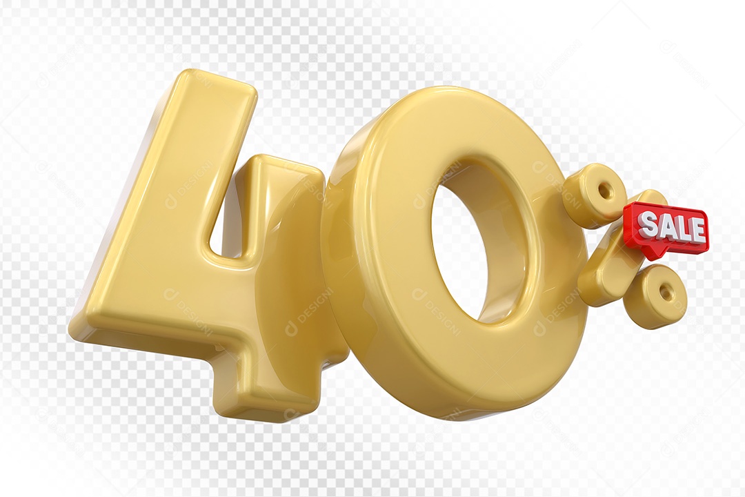 Elemento 3D Número 40% Dourado Para Composição PSD