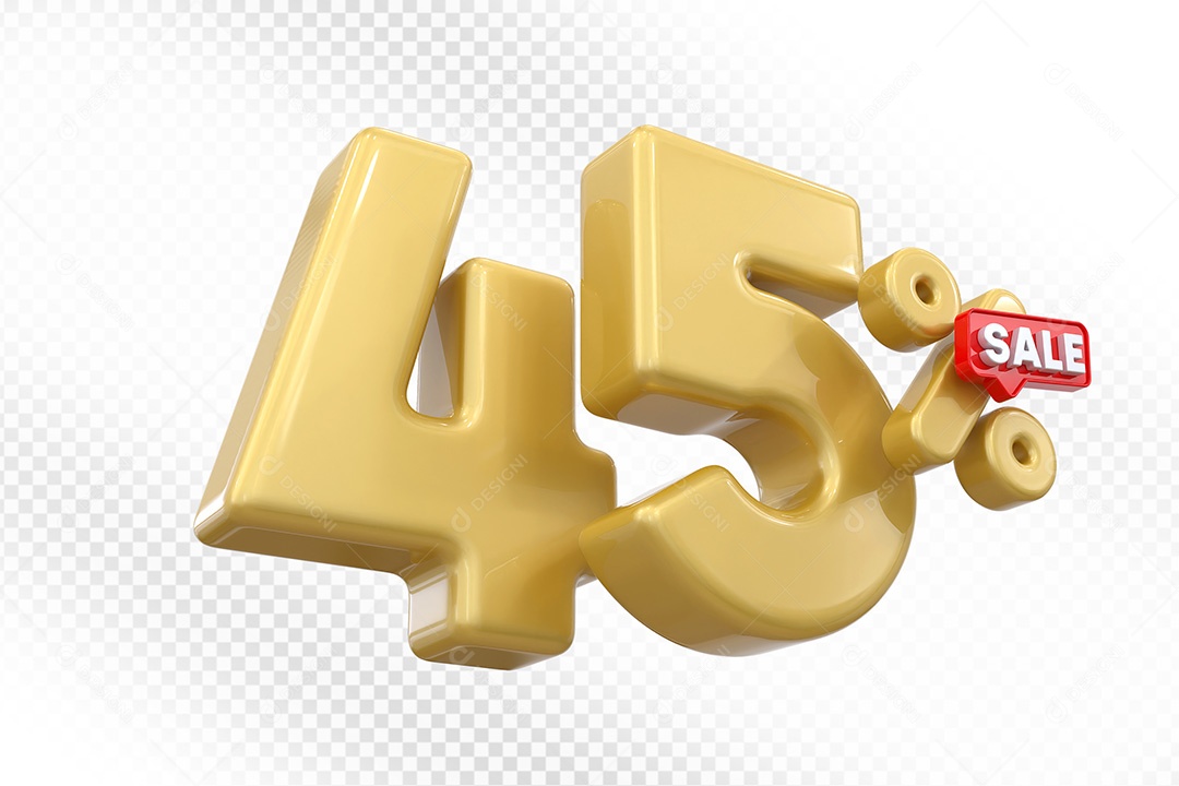 Elemento 3D Número 45% Dourado Para Composição PSD