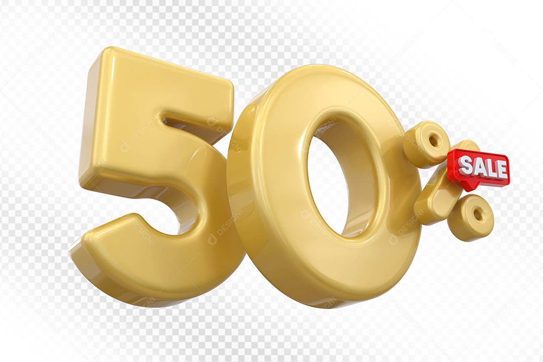 Elemento 3D Número 50% Dourado Para Composição PSD