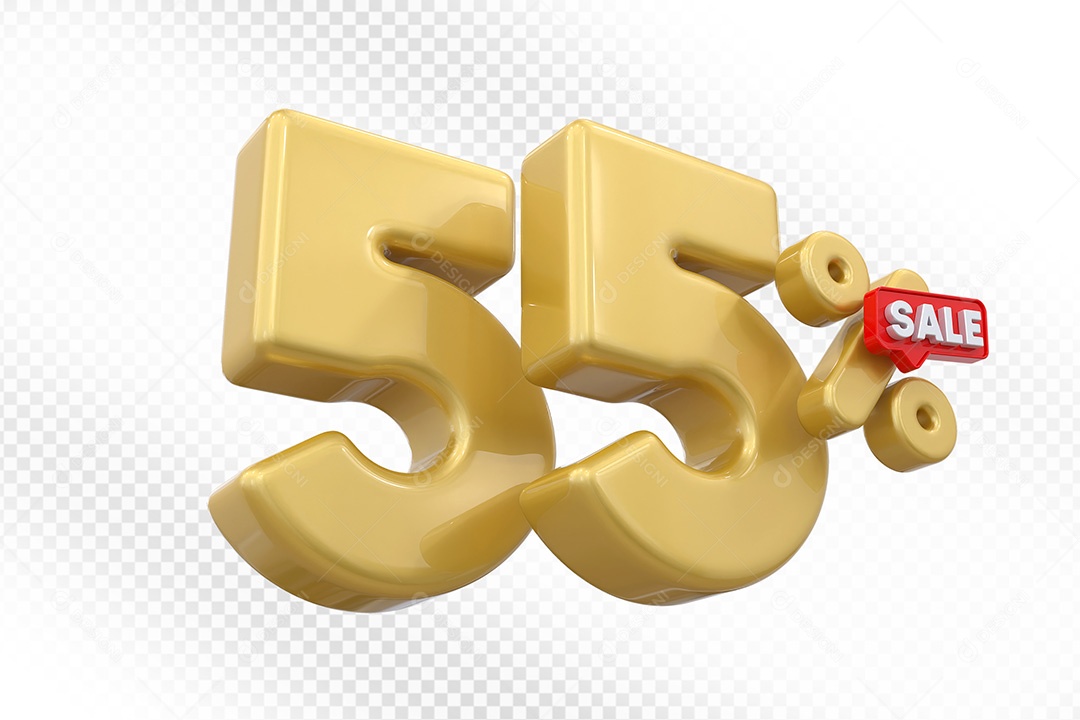 Elemento 3D Número 55% Dourado Para Composição PSD