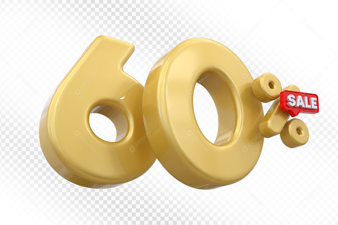 Elemento 3D Número 60% Dourado Para Composição PSD